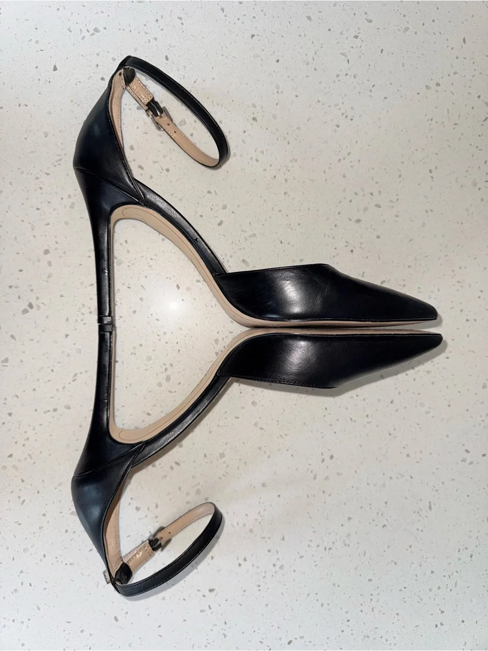 Sam Edelman Black Leather Pointed Ankle-Strap Stilettos